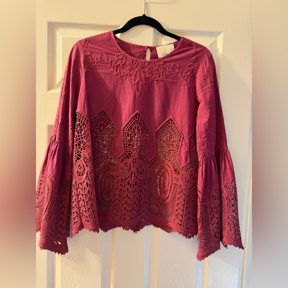 Chloe Oliver Womens Lace-Trim Crochet Peasant Top - Purple/ Magenta Size Medium